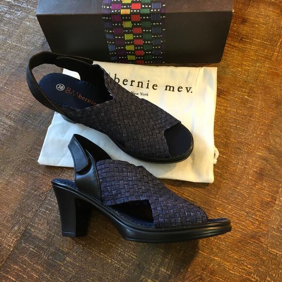Bernie Mev Beatrice Pump Womens 38 7.5-8 Blue Jeans Heel Shoe Open Toe w/Bag Box - Picture 3 of 9